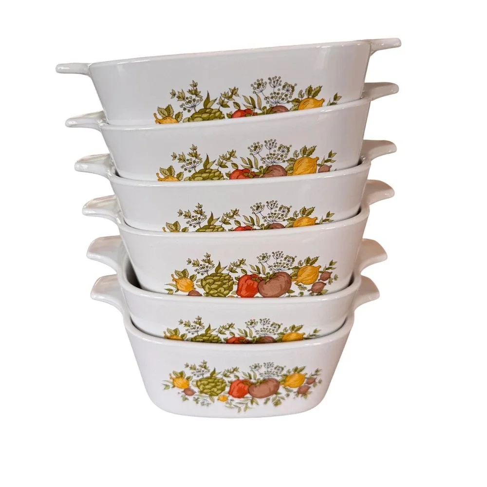 VTG Corning Ware Spice of Life Casserole Dish Set 6 Grab It Bowls 2.75 Cup